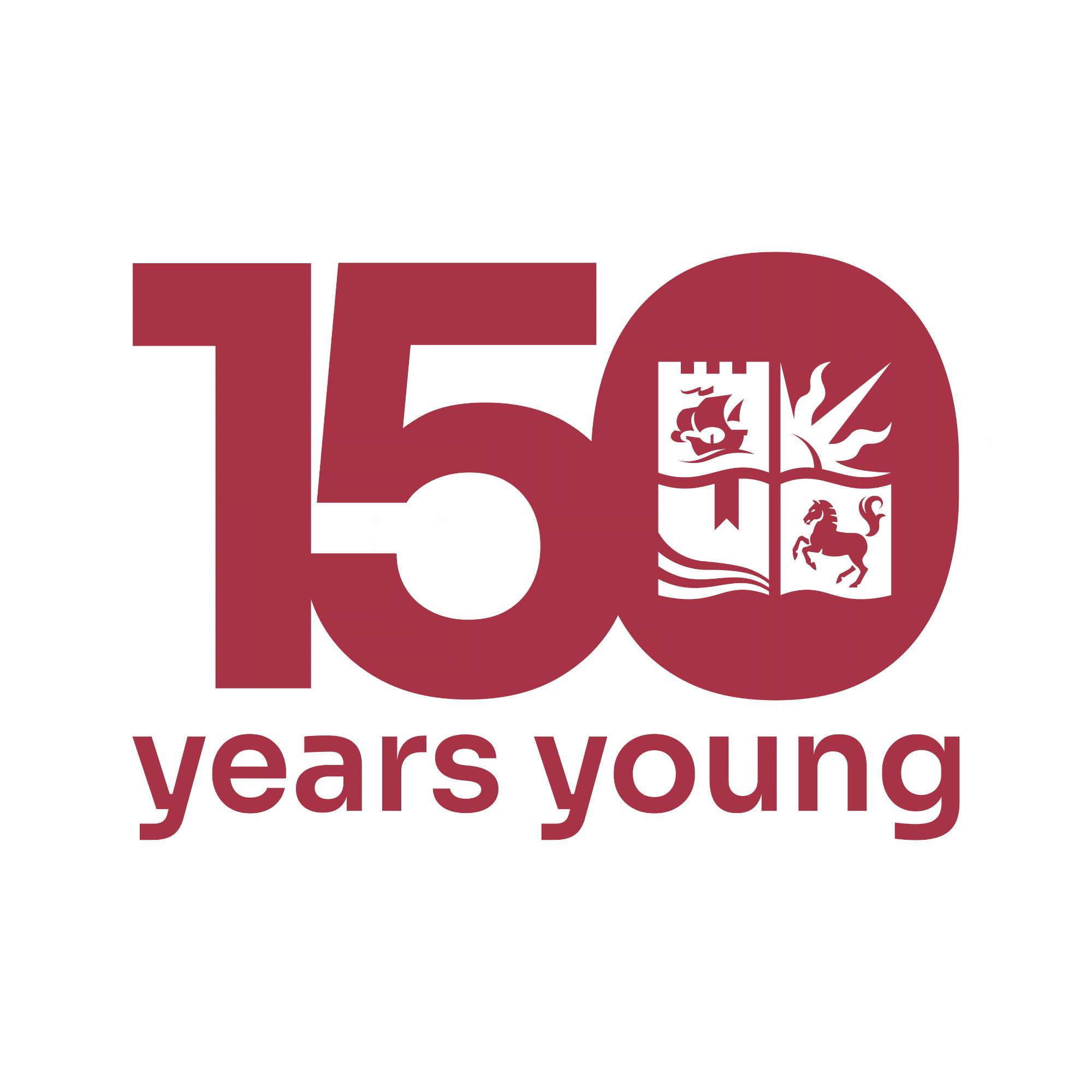 Text reads '150 years young' with University of Bristol logo